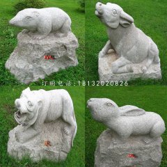 公园十二生肖雕塑，大理石动物雕塑