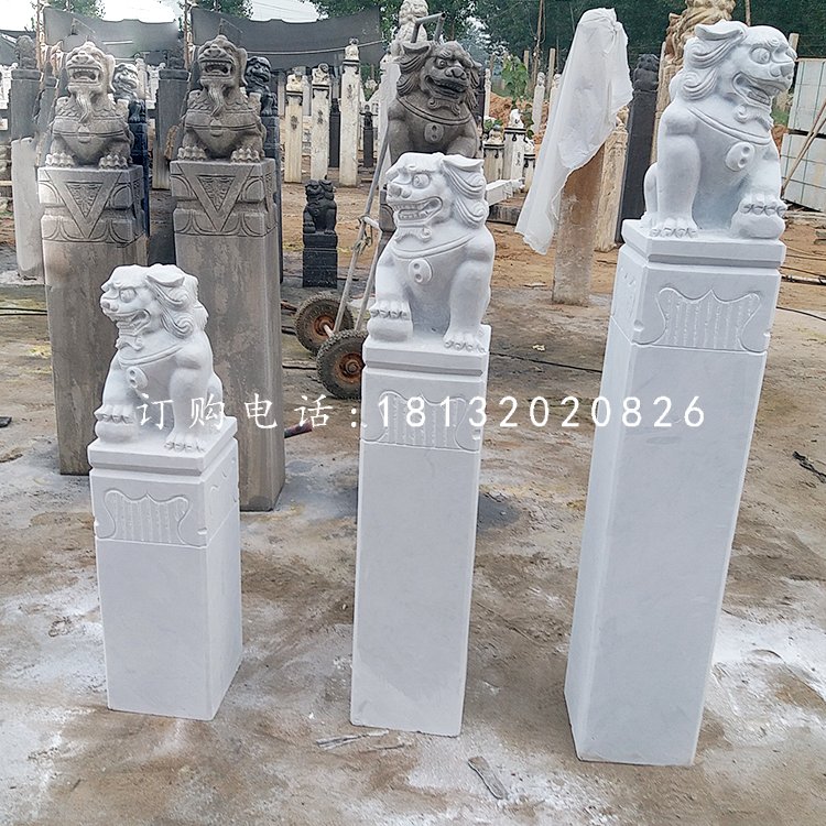 汉白玉拴马柱，广场拴马桩石雕