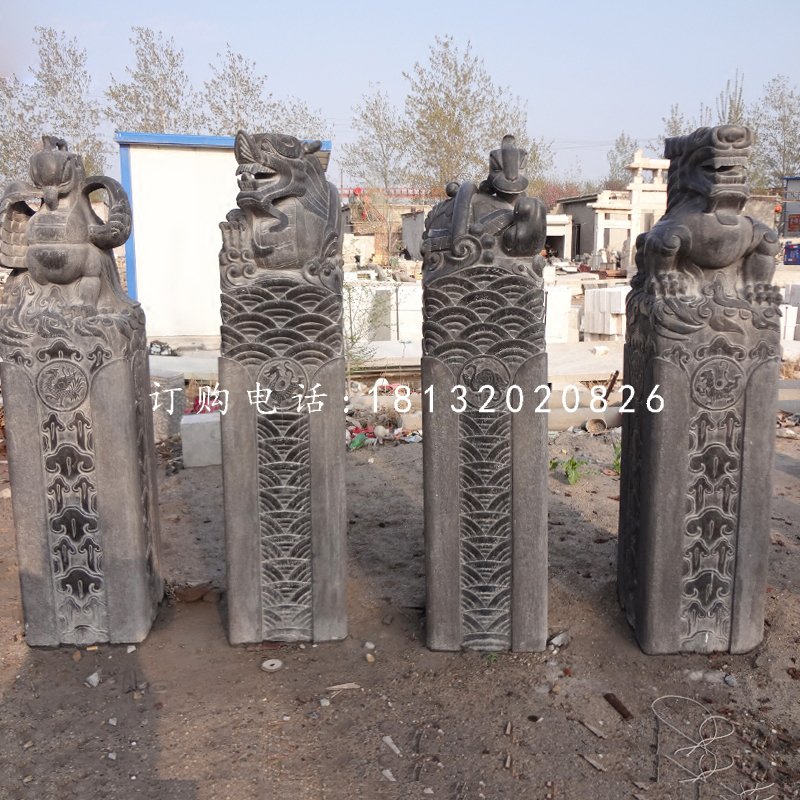 仿古拴马柱，四大神兽拴马桩