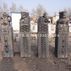 仿古拴马柱，四大神兽拴马桩