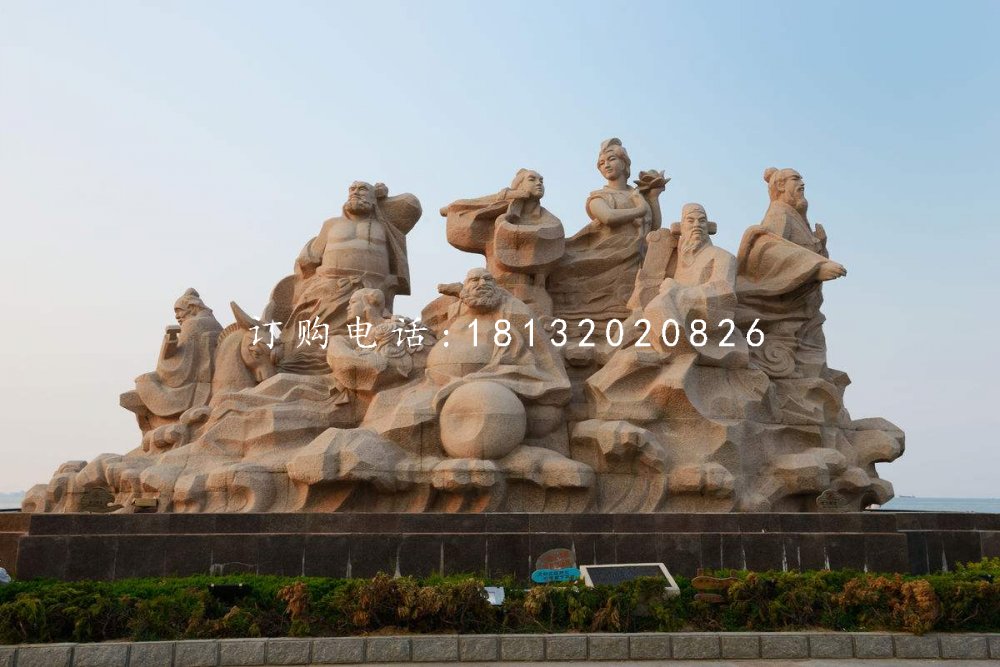 八仙过海石雕，广场大理石神仙