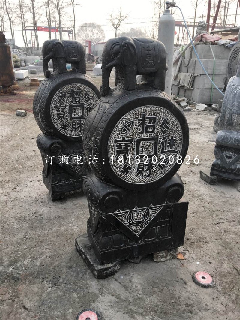 抱鼓石雕塑，小象门墩雕塑