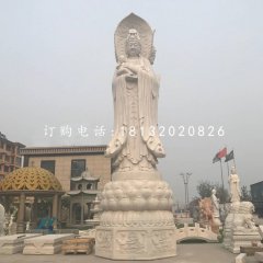 大型三面观音石雕，汉白玉佛像
