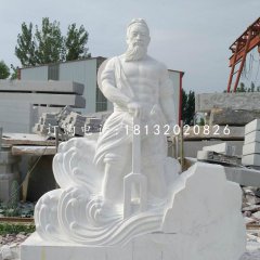 大禹治水石雕，汉白玉古代人物石雕