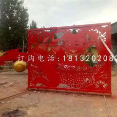 小孩鲤鱼剪纸雕塑，不锈钢景观雕塑