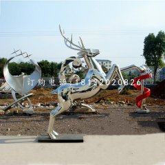 驯鹿雕塑，不锈钢动物雕塑