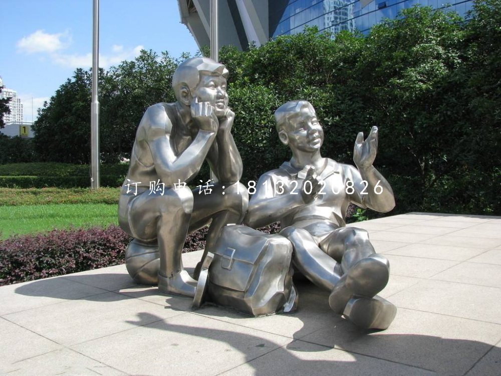 学生讲故事雕塑，不锈钢人物雕塑