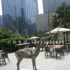 驯鹿雕塑，不锈钢创意动物雕塑