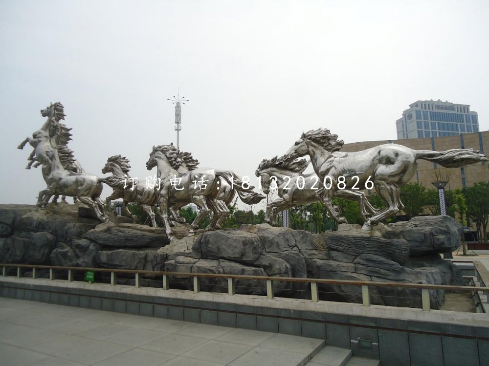奔腾的马雕塑，不锈钢马雕塑 (2)
