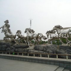 奔腾的马雕塑，不锈钢马雕塑