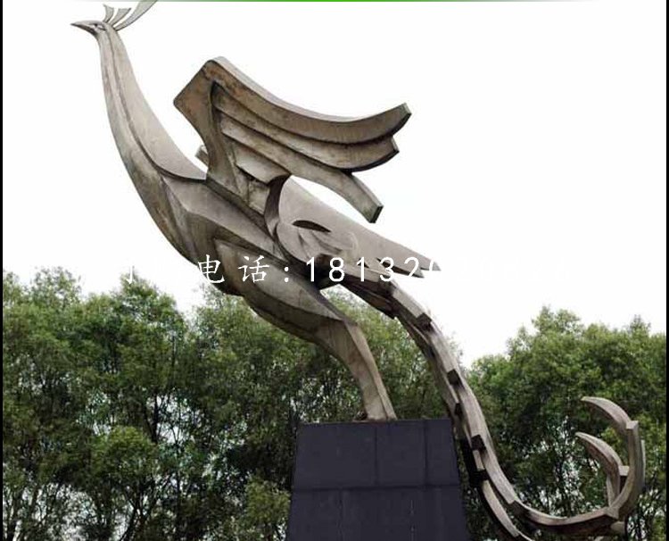 不锈钢凤凰，公园抽象动物雕塑