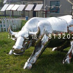 不锈钢华尔街牛，企业雕塑