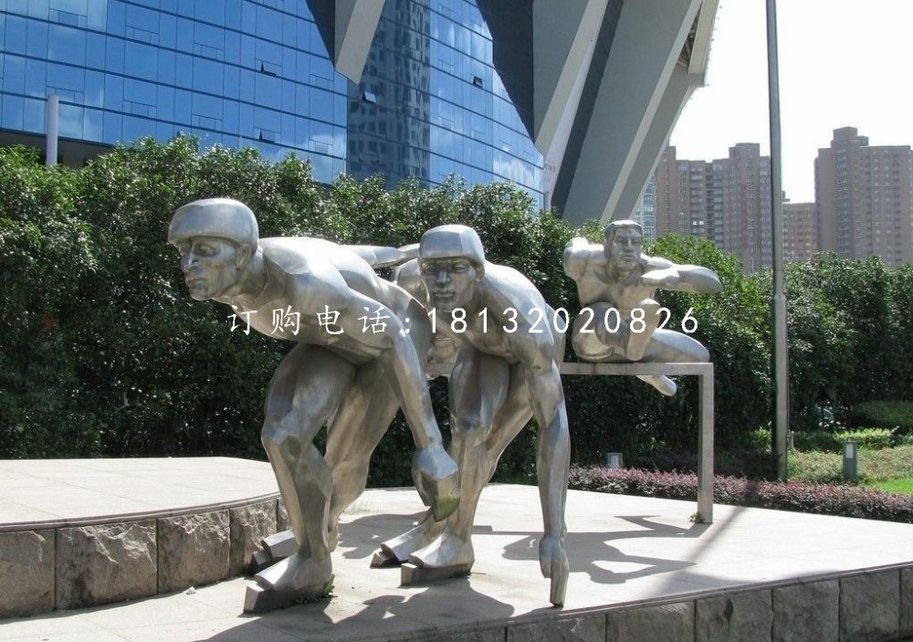 不锈钢滑冰雕塑，不锈钢运动员雕塑
