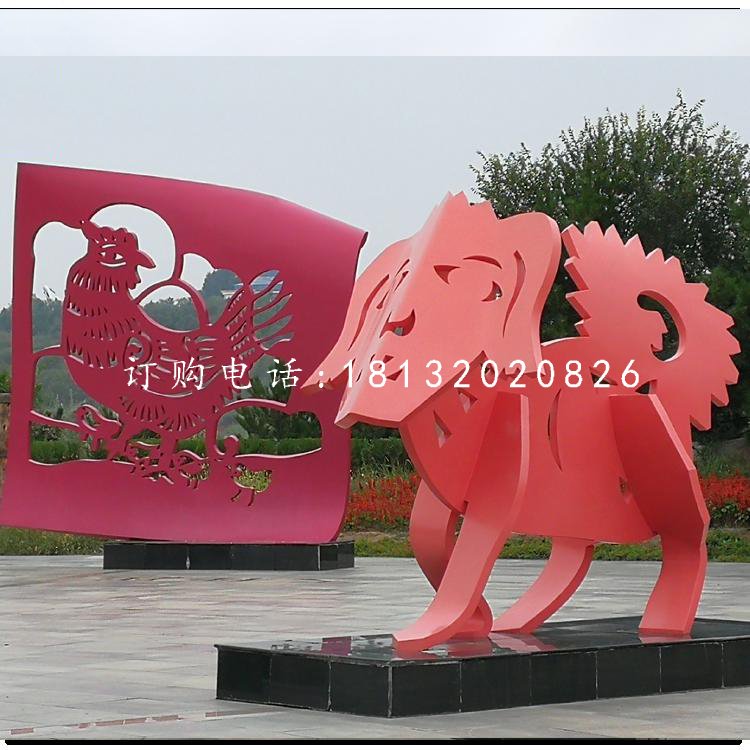 不锈钢十二生肖，抽象动物雕塑 (4)