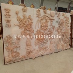 富贵吉祥石浮雕，晚霞红石浮雕