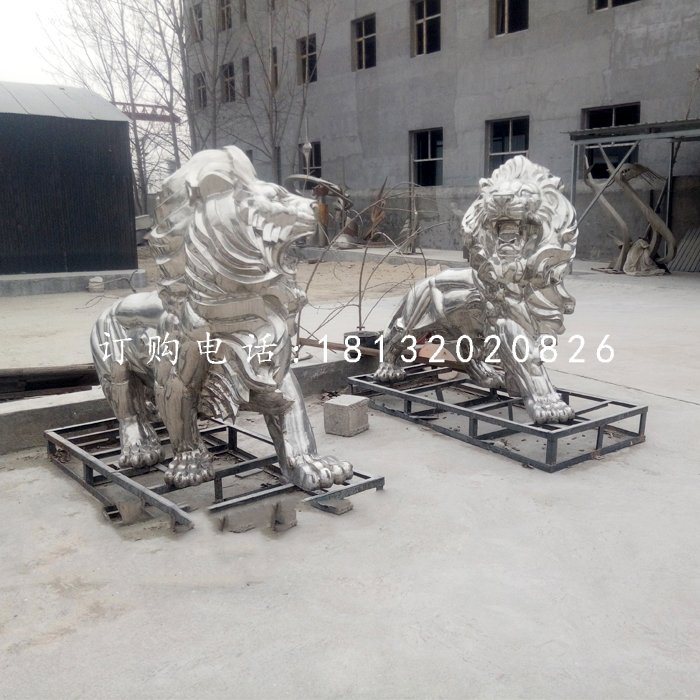不锈钢西洋狮，欧式狮子雕塑