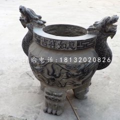 三足香炉石雕，青石圆形香炉