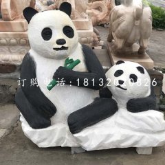 母子熊猫石雕，公园动物石雕
