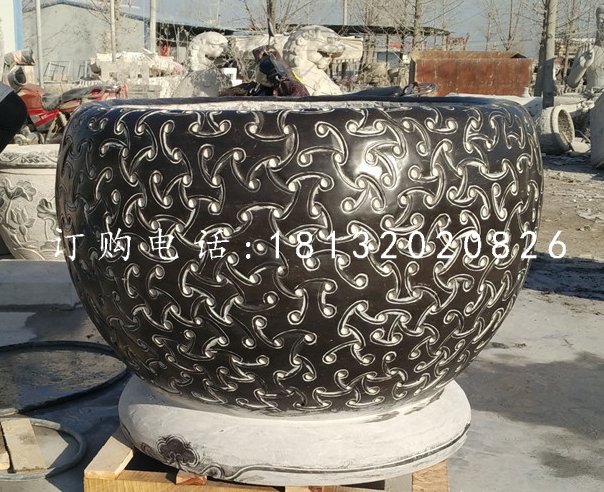 圆形水缸石雕，青石水缸