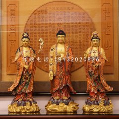 玻璃钢彩绘佛像，西方三圣雕塑