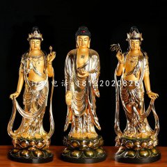贴金佛像铜雕，西方三圣铜雕