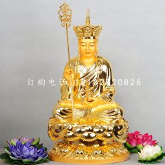 贴金地藏王铜雕，坐式佛像铜雕