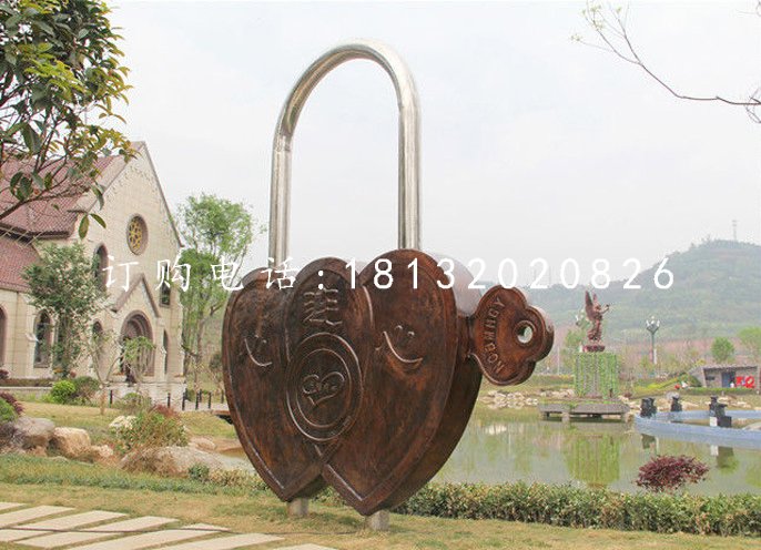 同心锁铜雕，公园景观铜雕