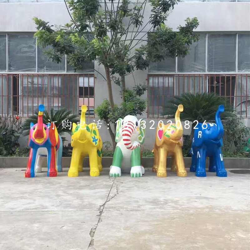 玻璃钢彩绘大象，商场美陈雕塑 (1)