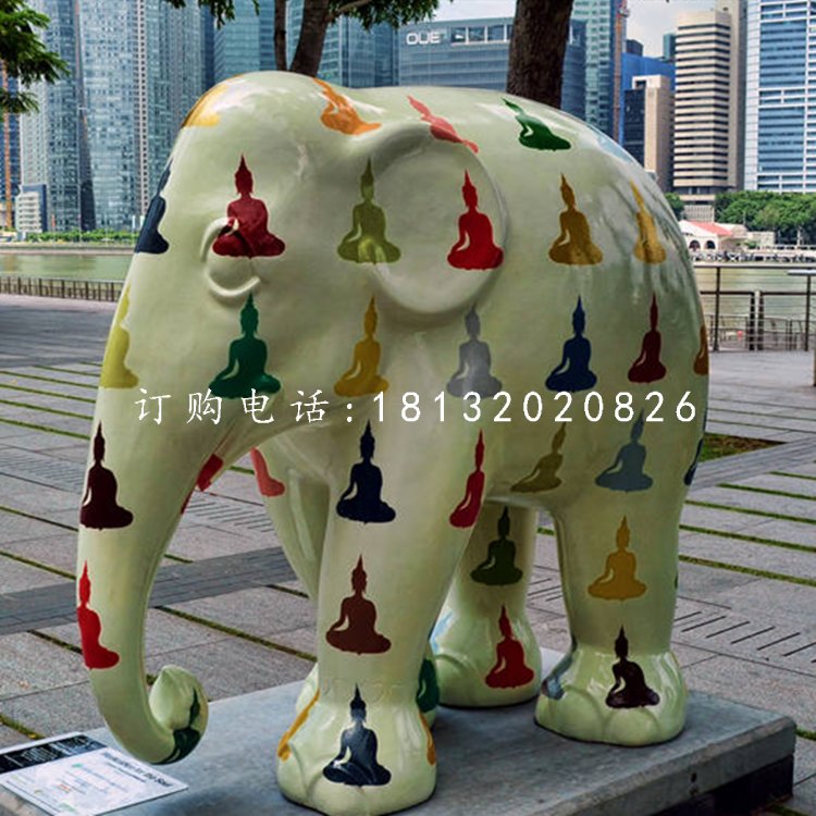 玻璃钢彩绘大象，商场美陈雕塑 (1)1