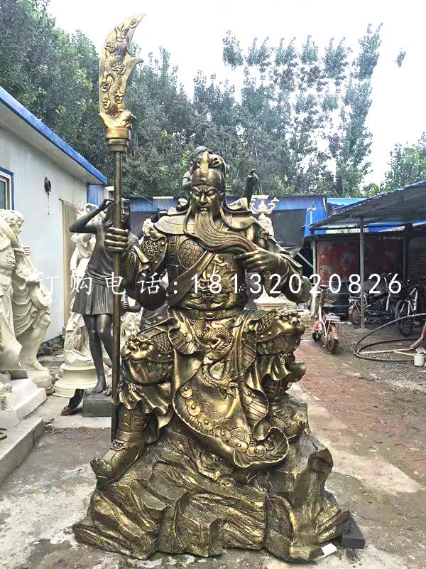 坐式铜关公，铸铜关公雕塑