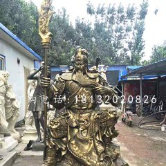 坐式铜关公，铸铜关公雕塑