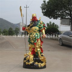 玻璃钢彩绘关公，拿刀关公刀雕塑