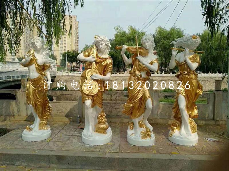 吹拉弹唱雕塑，玻璃钢西方美女雕塑