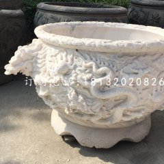 龙浮雕水缸，圆形石水缸