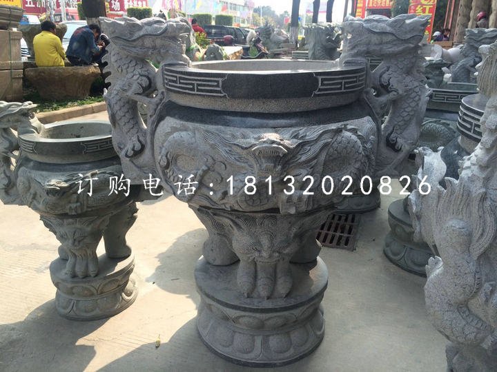 青石香炉，寺庙三足香炉