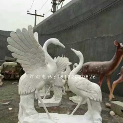 仙鹤石雕，公园大理石仙鹤