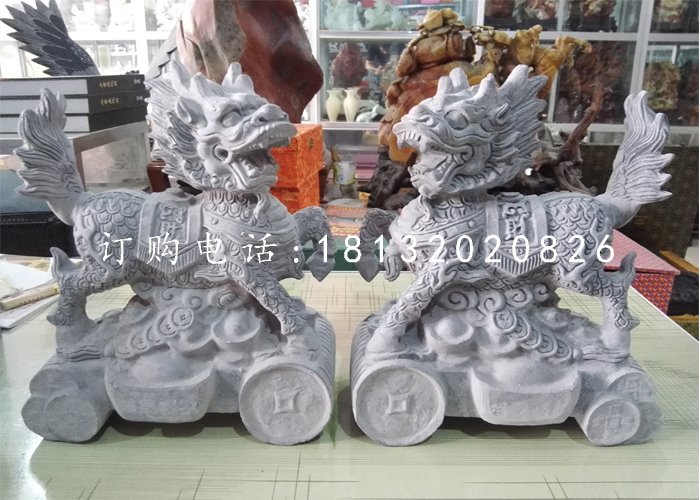 小型麒麟石雕，青石招财麒麟