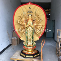 贴金千手观音，玻璃钢立式佛像