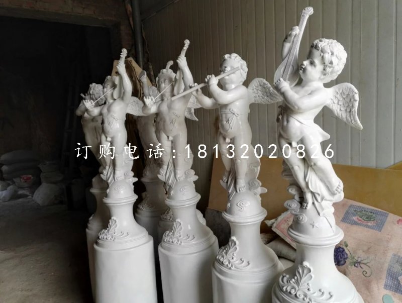 玻璃钢吹拉弹唱雕塑，四小天使雕塑 (2)