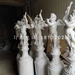 玻璃钢吹拉弹唱雕塑，四小天使雕塑