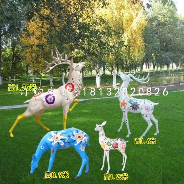 彩绘小鹿雕塑，公园玻璃钢摆件