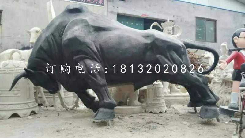 玻璃钢拓荒牛雕塑，仿铜动物雕塑