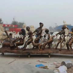 拔萝卜雕塑，玻璃钢仿铜小品雕塑