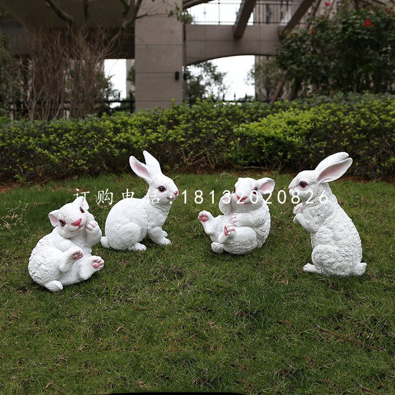 白兔雕塑，玻璃钢动物雕塑 (2)