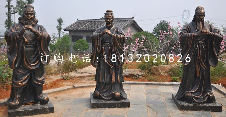 桃园三结义雕塑，玻璃钢仿铜古代人物