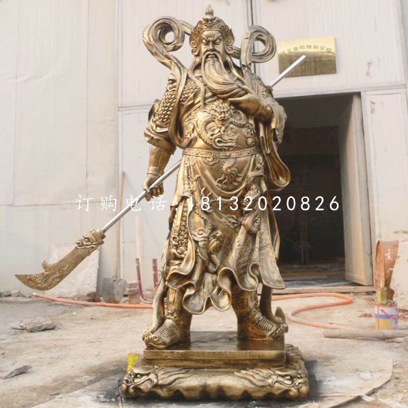 提刀关公雕塑，玻璃钢仿铜雕塑