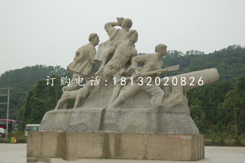 清朝人抗击倭寇石雕，广场纪念石雕