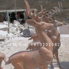 晚霞红小鹿雕塑，公园小鹿石雕