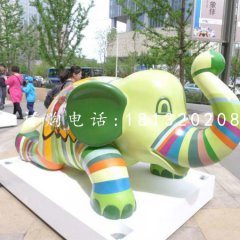 玻璃钢彩绘动物，小象雕塑