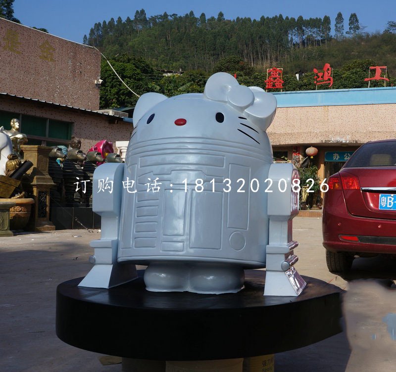 玻璃钢机器凯蒂猫雕塑，卡通雕塑 